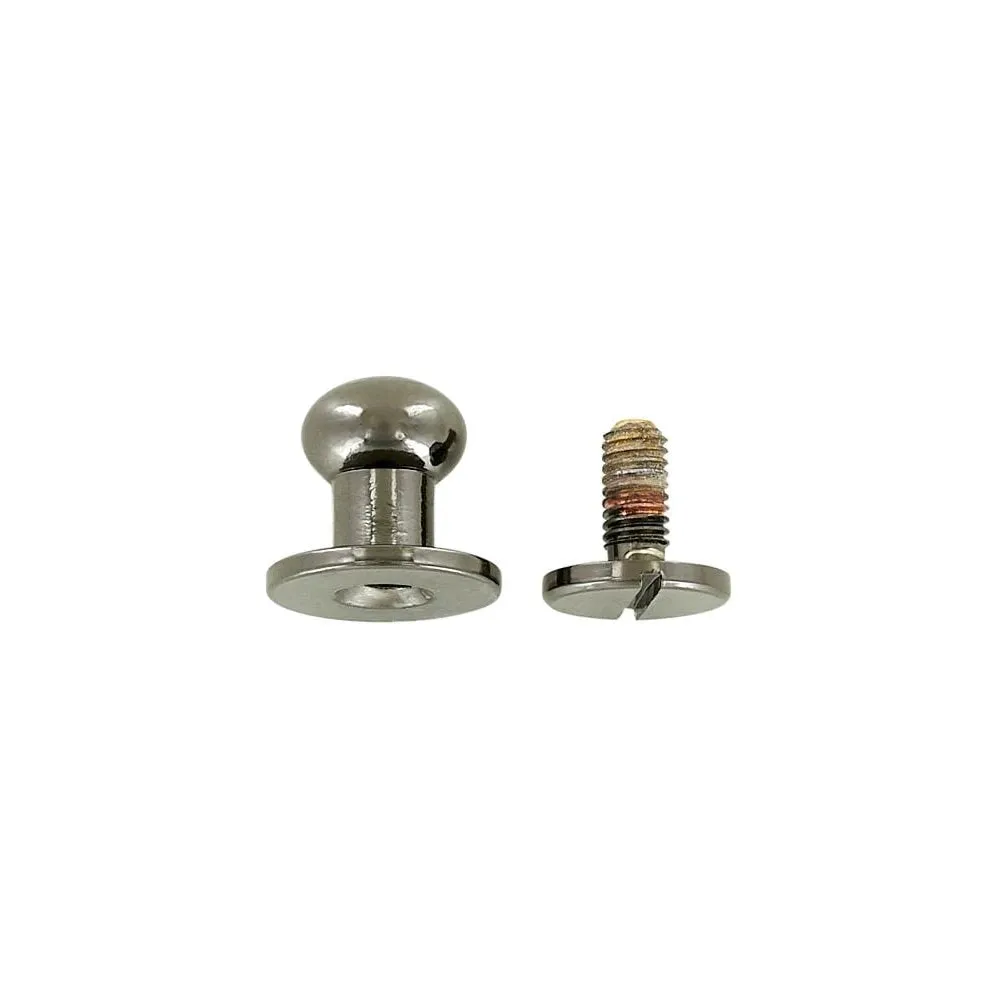 10mm, Gunmetal, Round Top Collar Button Stud with Screw, Solid Brass - PK5, #P-2509-GUNM