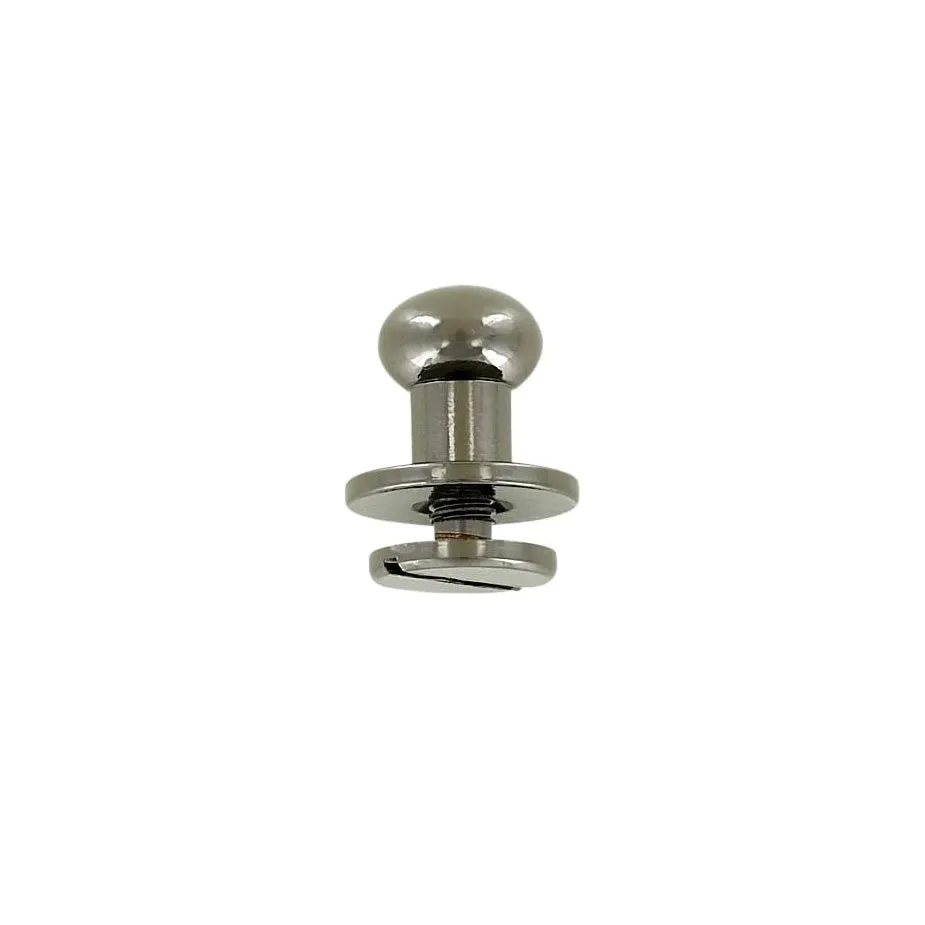 10mm, Gunmetal, Round Top Collar Button Stud with Screw, Solid Brass - PK5, #P-2509-GUNM