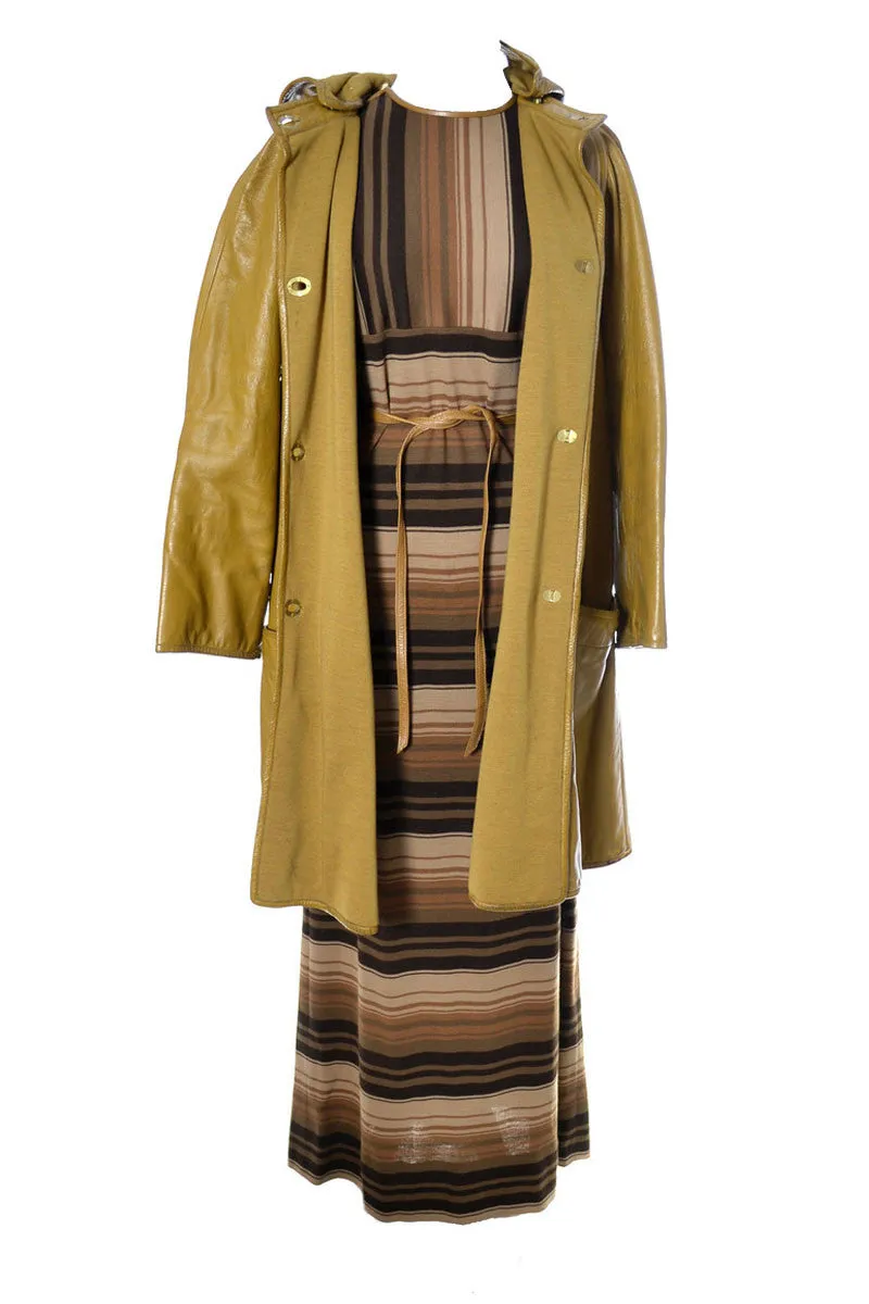 1970's Bonnie Cashin for Sills Leather Vintage Coat and Striped Maxi Dress