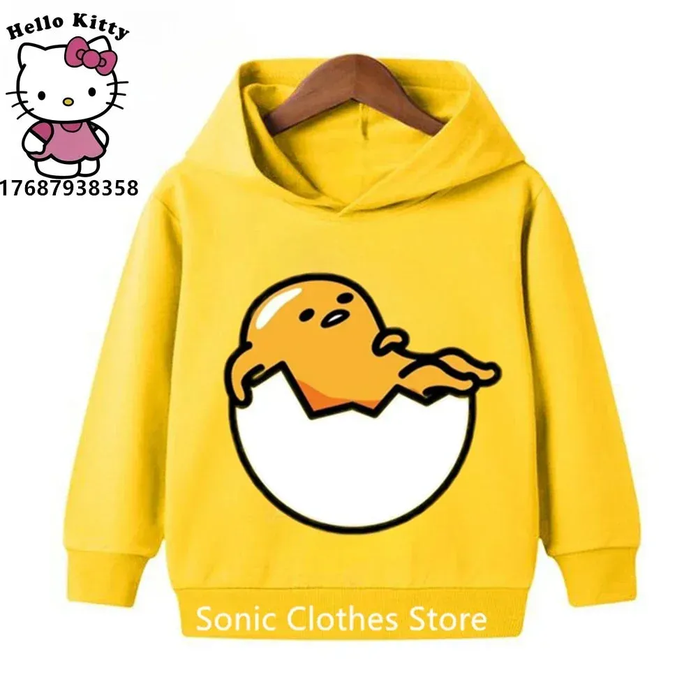 2023 New Cute Gudetama Hoodie Kids Clothes Boys Girls Kawaii Cartoon Hooded Sweatshirt Girls Autumn Winter Warm Coat