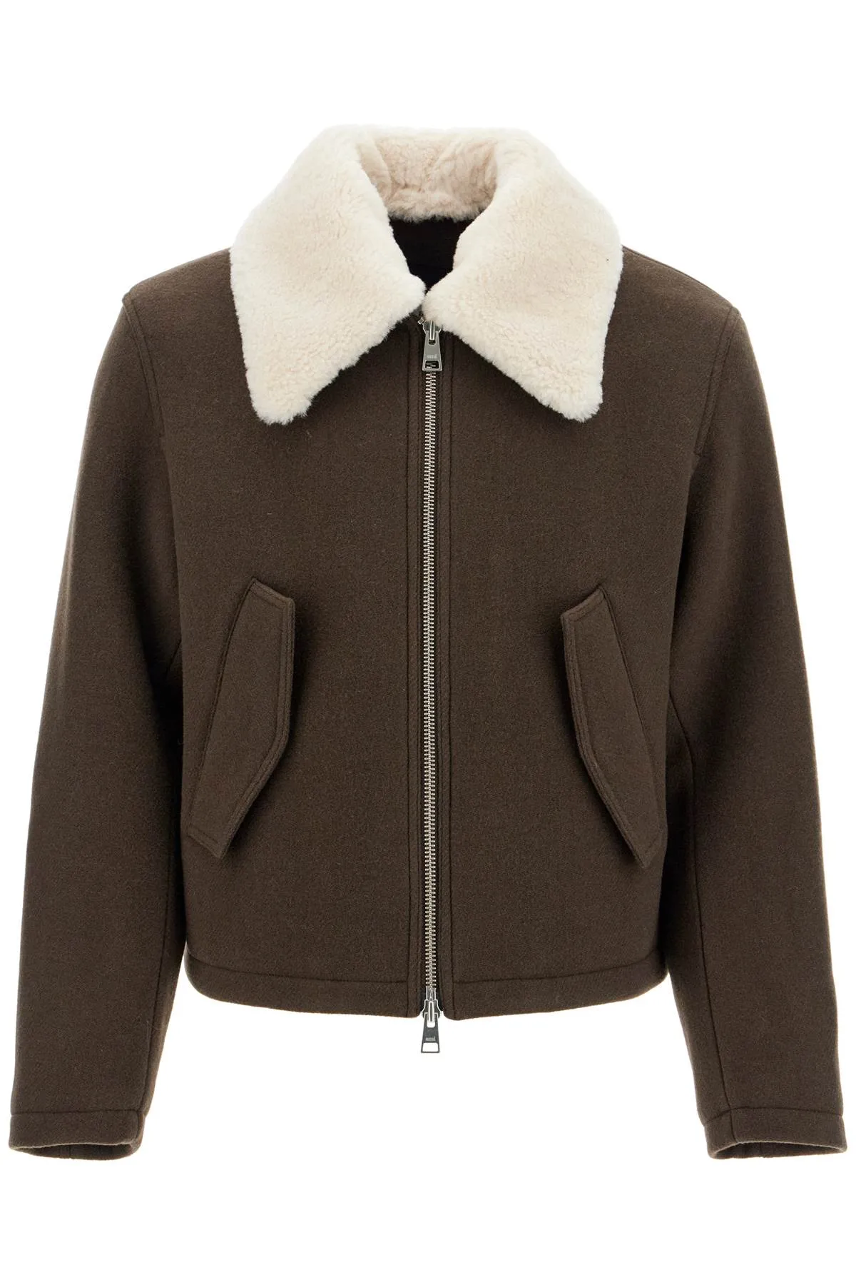 AMI ALEXANDRE MATIUSSI boxy shearling jacket with collar