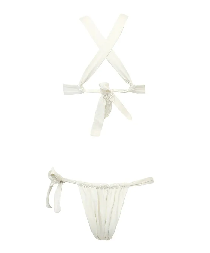 Anna White Ruched Low Rise Bikini