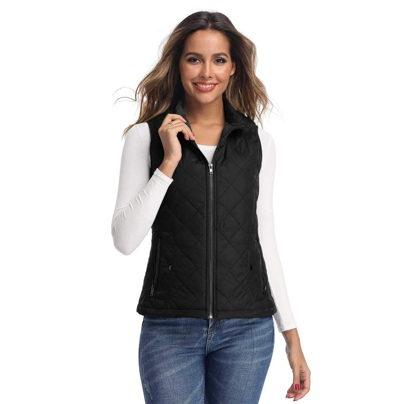 Art3d Women's Vests - Padded Lightweight Vest for Women, Stand Collar Quilted Gilet with Zip Pockets