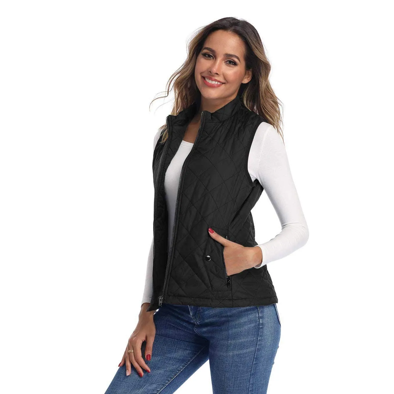 Art3d Women's Vests - Padded Lightweight Vest for Women, Stand Collar Quilted Gilet with Zip Pockets