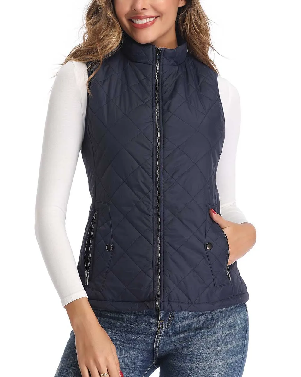 Art3d Women's Vests - Padded Lightweight Vest for Women, Stand Collar Quilted Gilet with Zip Pockets