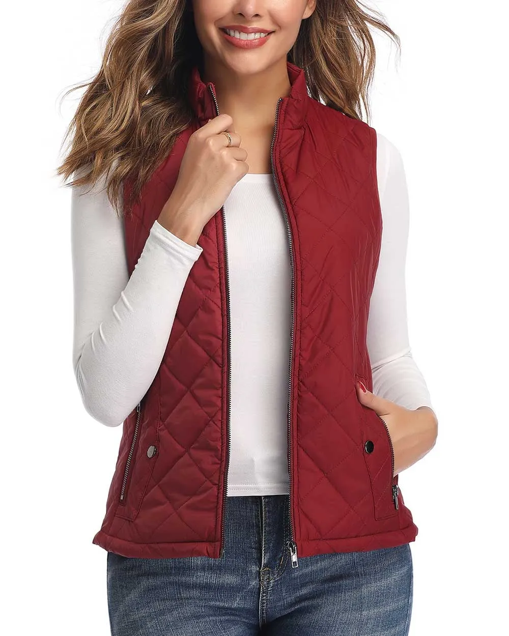 Art3d Women's Vests - Padded Lightweight Vest for Women, Stand Collar Quilted Gilet with Zip Pockets