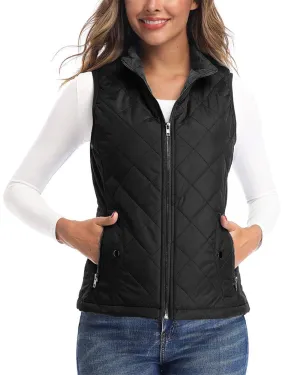 Art3d Women's Vests - Padded Lightweight Vest for Women, Stand Collar Quilted Gilet with Zip Pockets