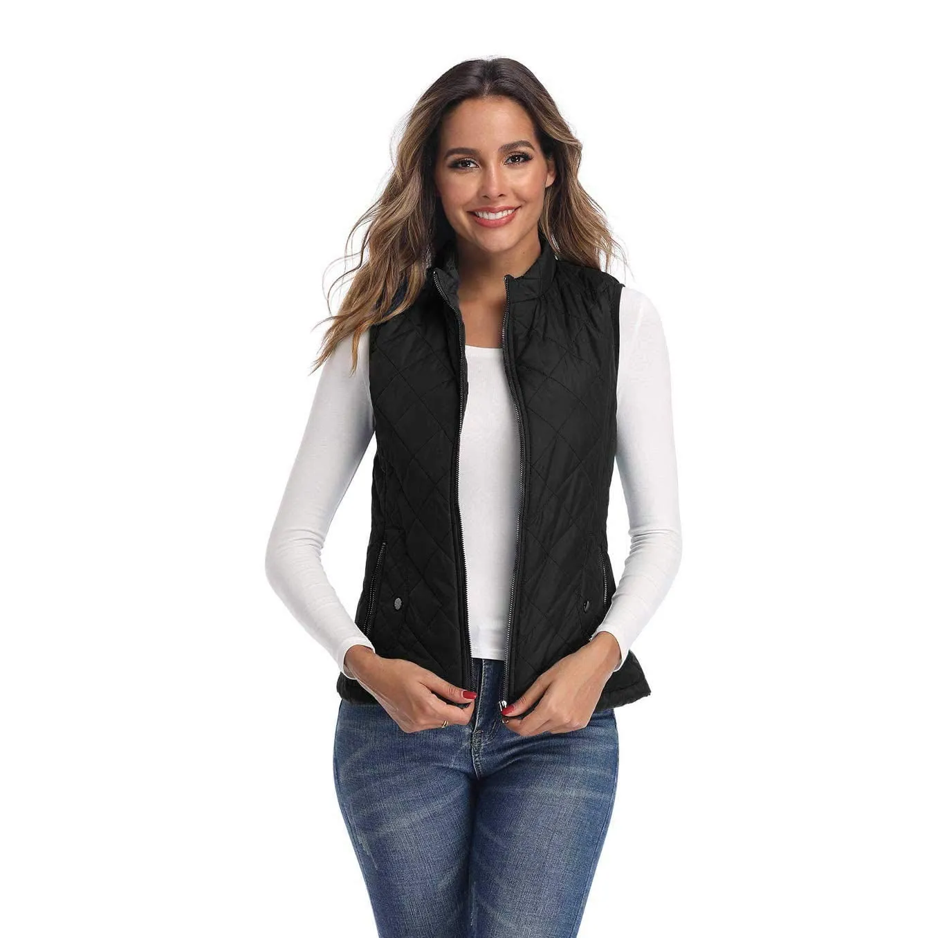 Art3d Women's Vests - Padded Lightweight Vest for Women, Stand Collar Quilted Gilet with Zip Pockets