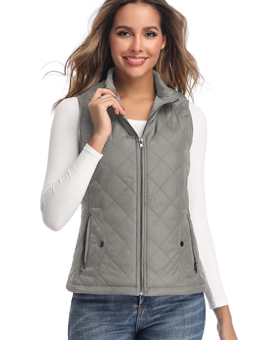 Art3d Women's Vests - Padded Lightweight Vest for Women, Stand Collar Quilted Gilet with Zip Pockets