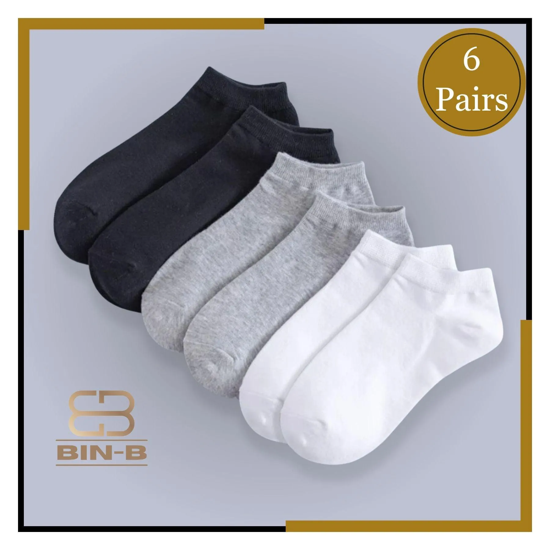 BIN-B 6 Pairs Cotton Ankle Socks For Men Women - 3 Random colors