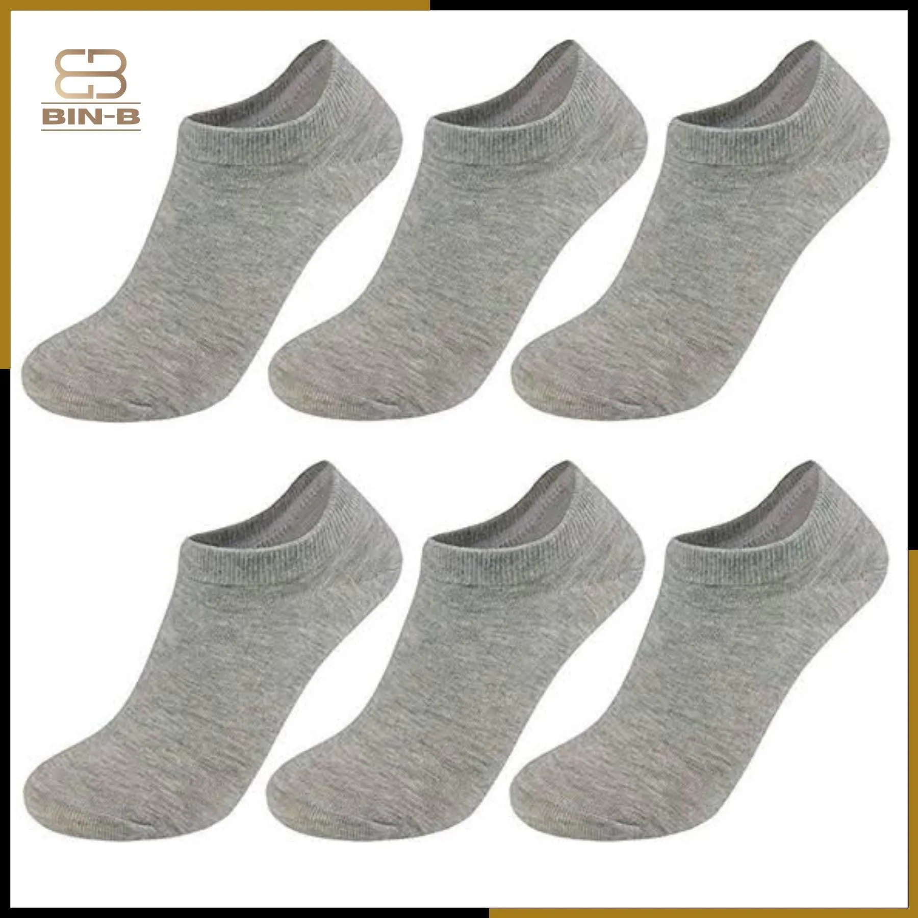 BIN-B 6 Pairs Cotton Ankle Socks For Men Women - 3 Random colors