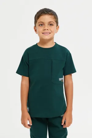 Boys Green Printed Soft Feel Drop Shoulder T-Shirt