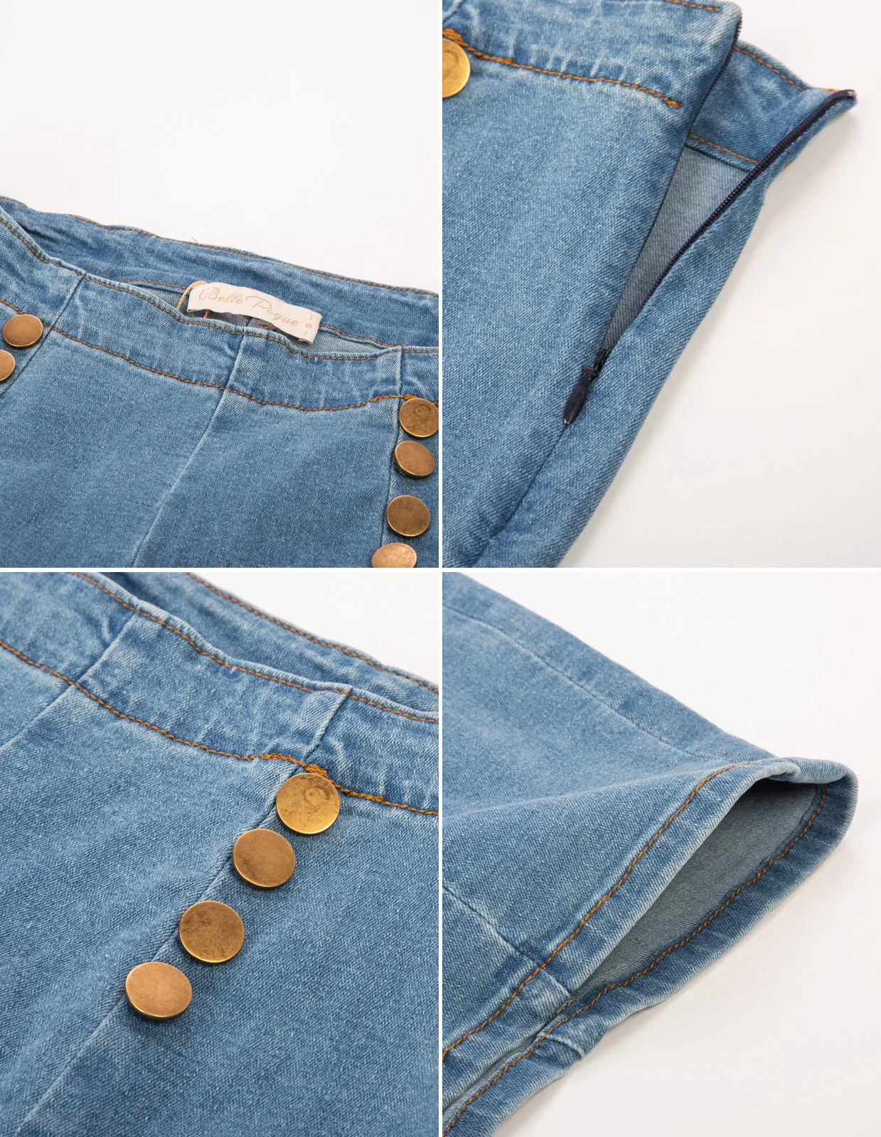 Buttons Decorated Jean Shorts High Waist Mid-Thigh Short Jeans