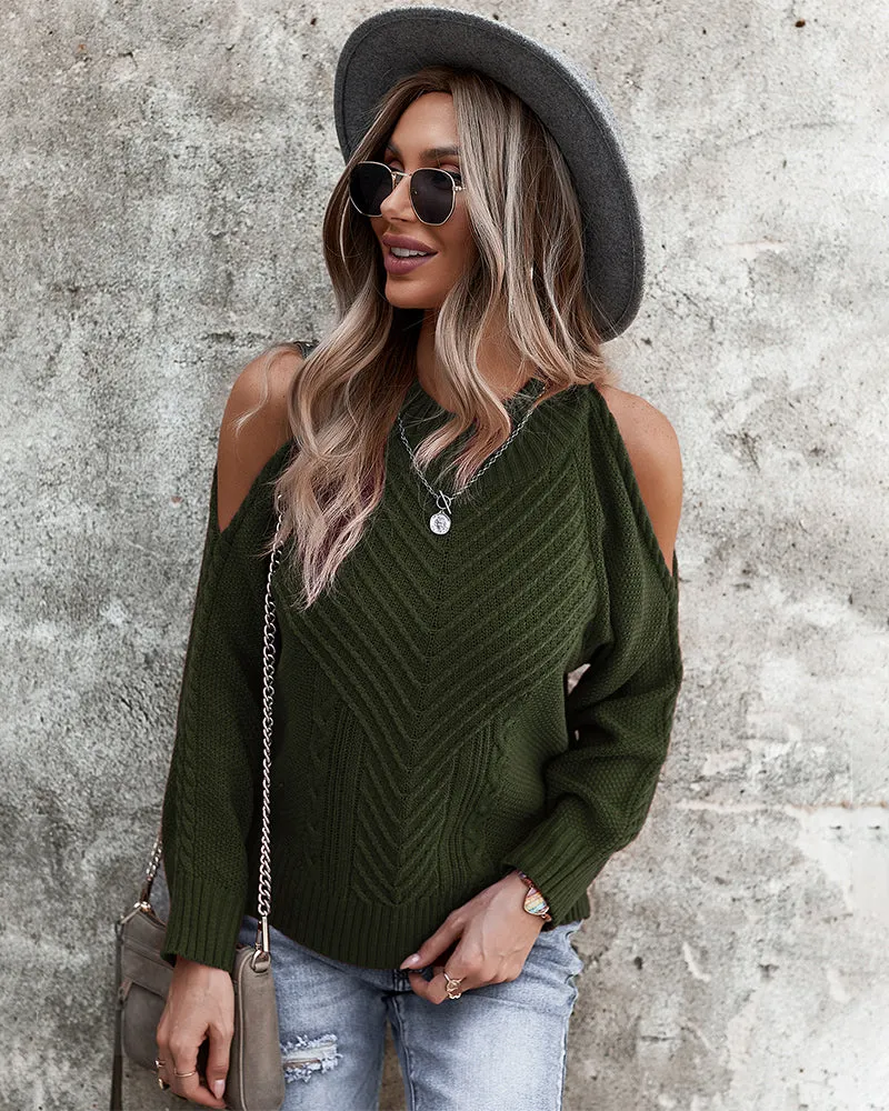 Cable Knit Cold Shoulder Sweaters