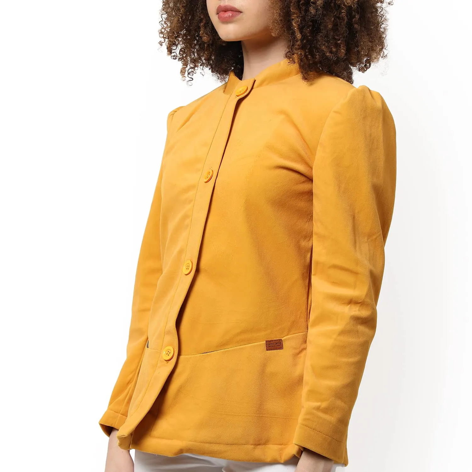 Campus Sutra Women Yellow Solid Regular Fit Blazer