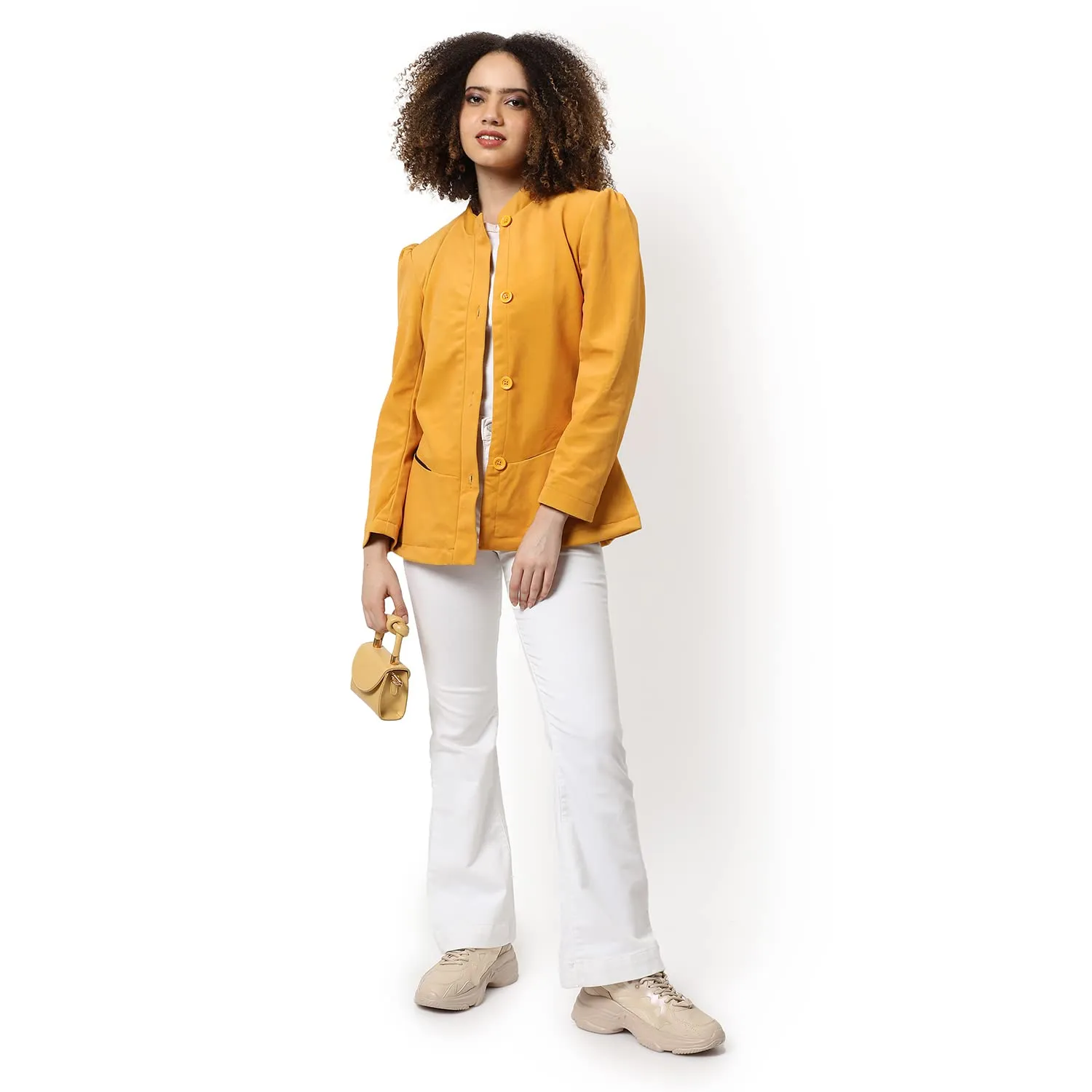 Campus Sutra Women Yellow Solid Regular Fit Blazer