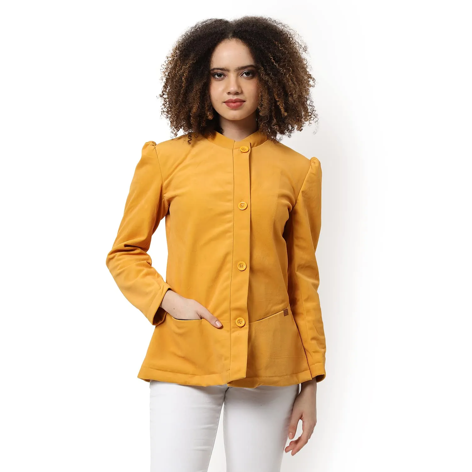 Campus Sutra Women Yellow Solid Regular Fit Blazer