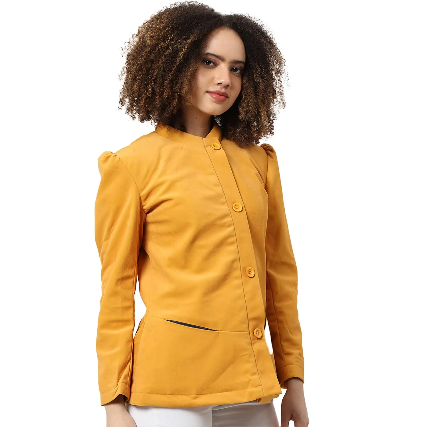 Campus Sutra Women Yellow Solid Regular Fit Blazer