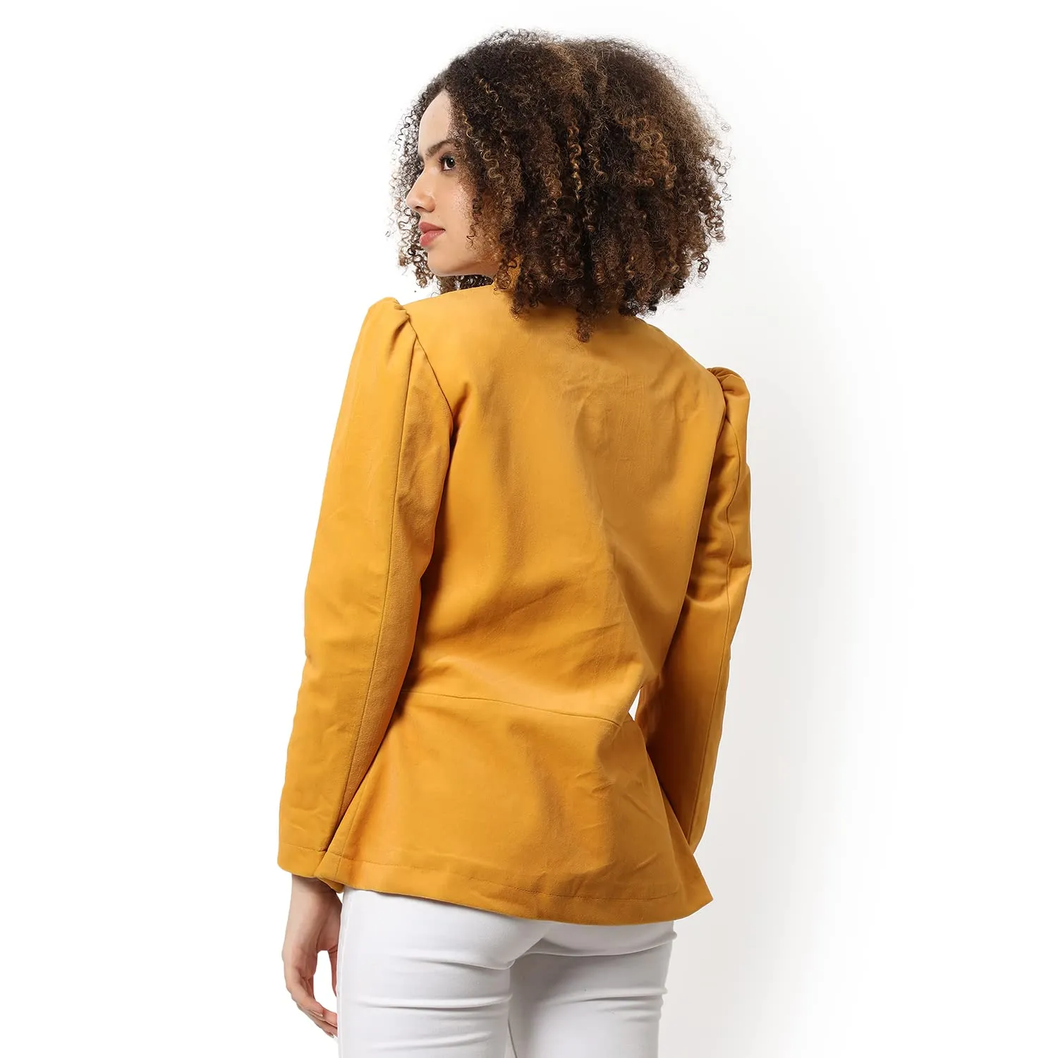 Campus Sutra Women Yellow Solid Regular Fit Blazer