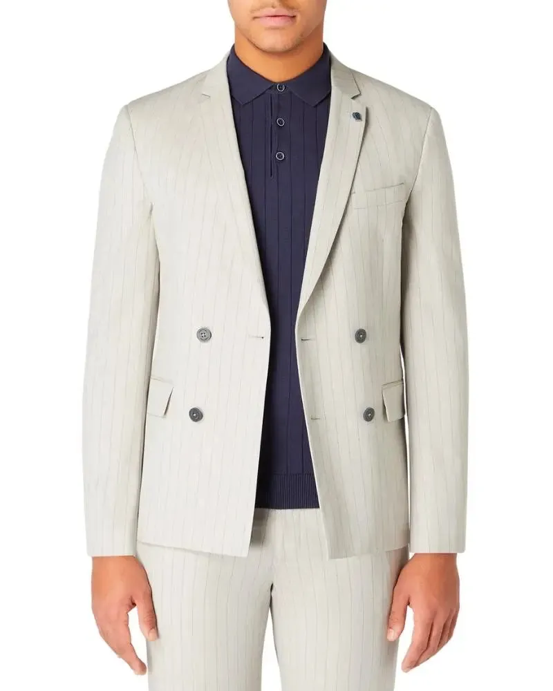 Franco Double Breasted Pinstripe Jacket - Grey