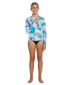 Girl's Bahia Long Sleeve Zip Through Rash Vest - Wavedye