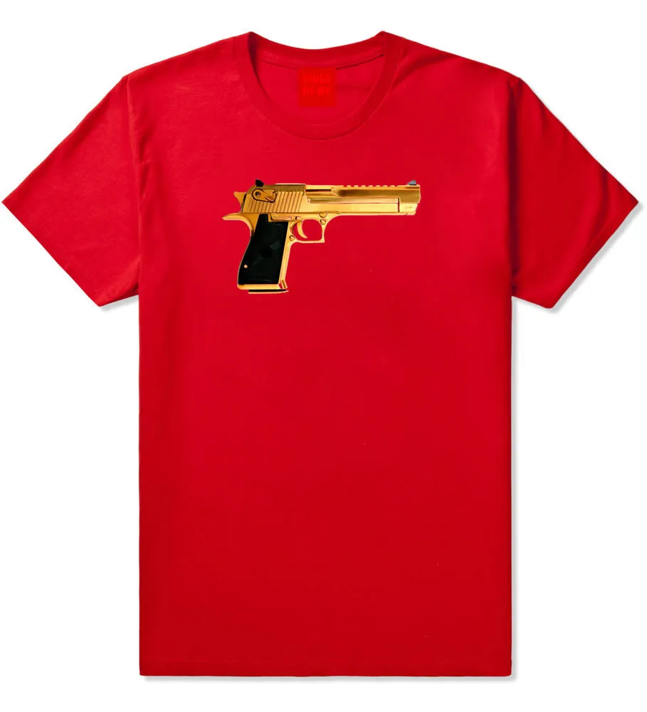 Gold Gun 9mm Revolver Chrome 45 T-Shirt