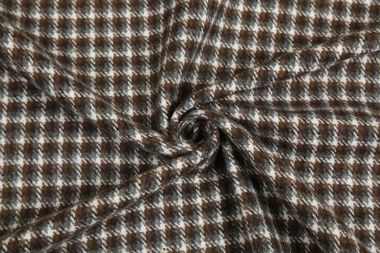 Gray & Brown Checks Wool Lurex Tweed Fabric