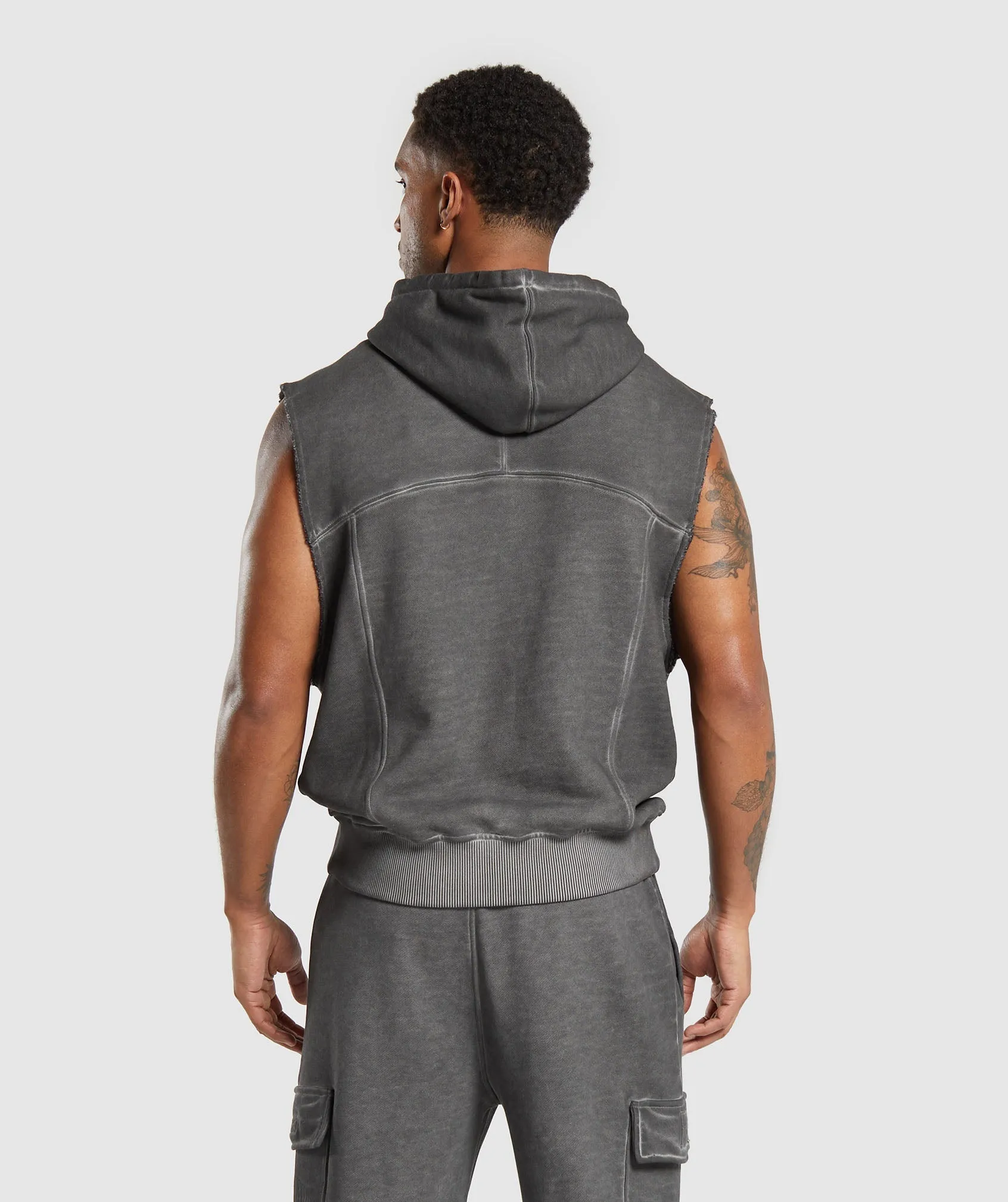 Gymshark Heavyweight Washed Cut Off Hoodie - Black