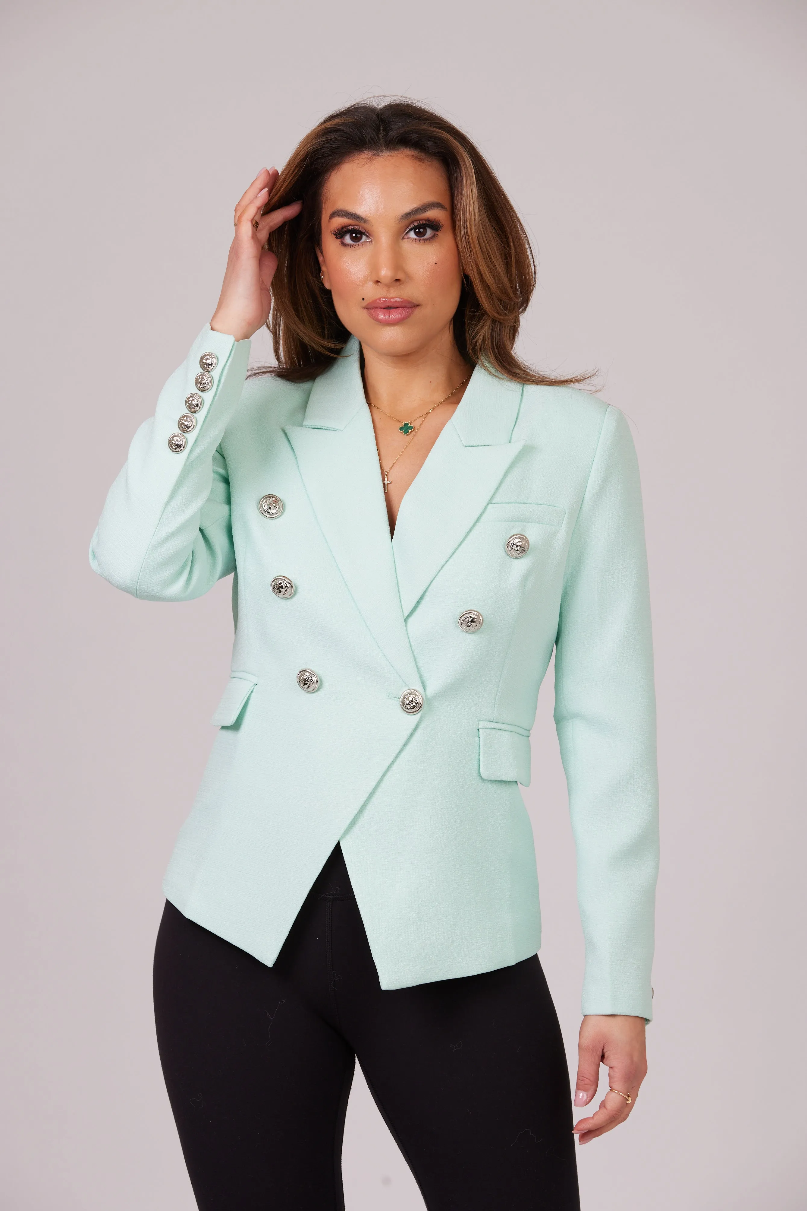 ICONIC MINT GREEN RED WITH SILVER BUTTONS BLAZER