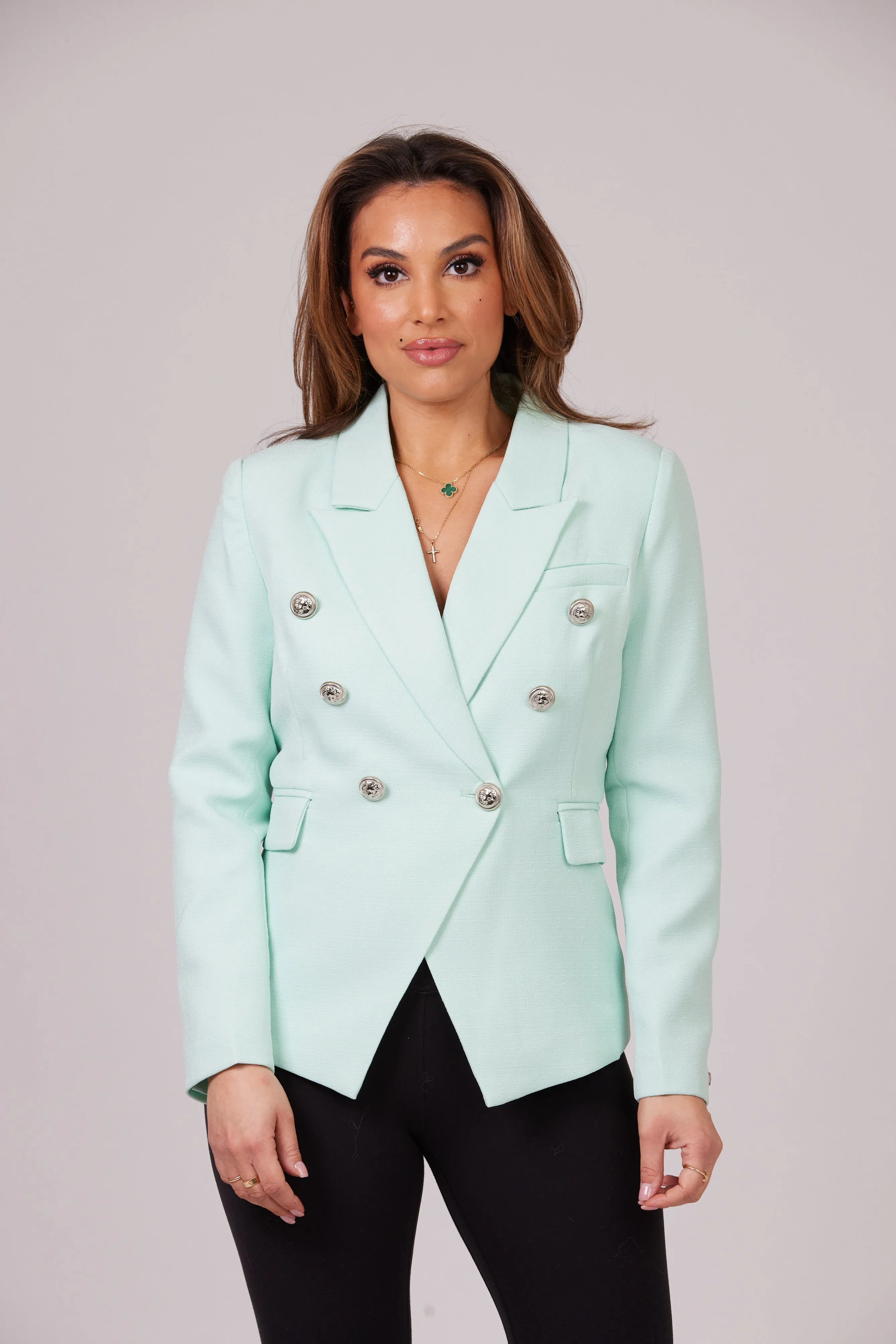 ICONIC MINT GREEN RED WITH SILVER BUTTONS BLAZER