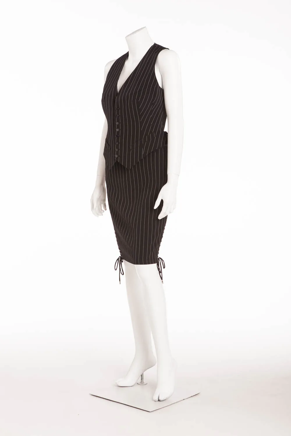 Jean Paul Gaultier - 2PC Pin Stripe Vest & Skirt Lace Up IT 40