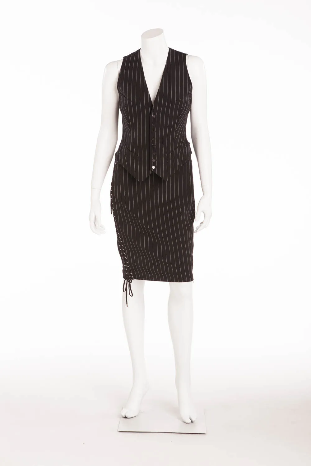 Jean Paul Gaultier - 2PC Pin Stripe Vest & Skirt Lace Up IT 40