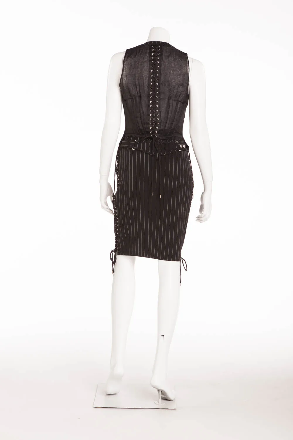 Jean Paul Gaultier - 2PC Pin Stripe Vest & Skirt Lace Up IT 40