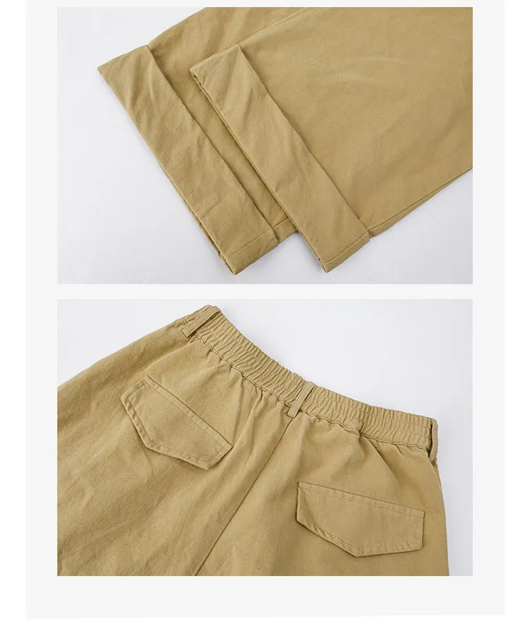 Khaki High-Waisted Wide-Leg Cargo Pants