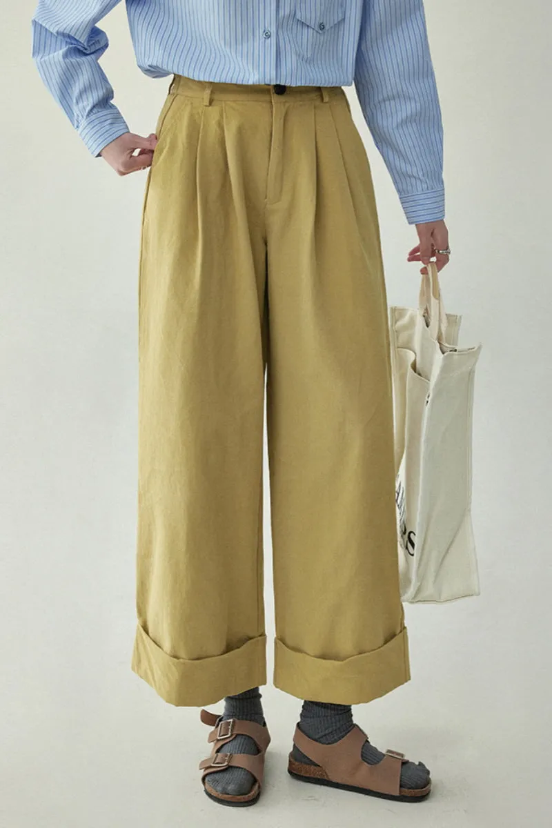 Khaki High-Waisted Wide-Leg Cargo Pants