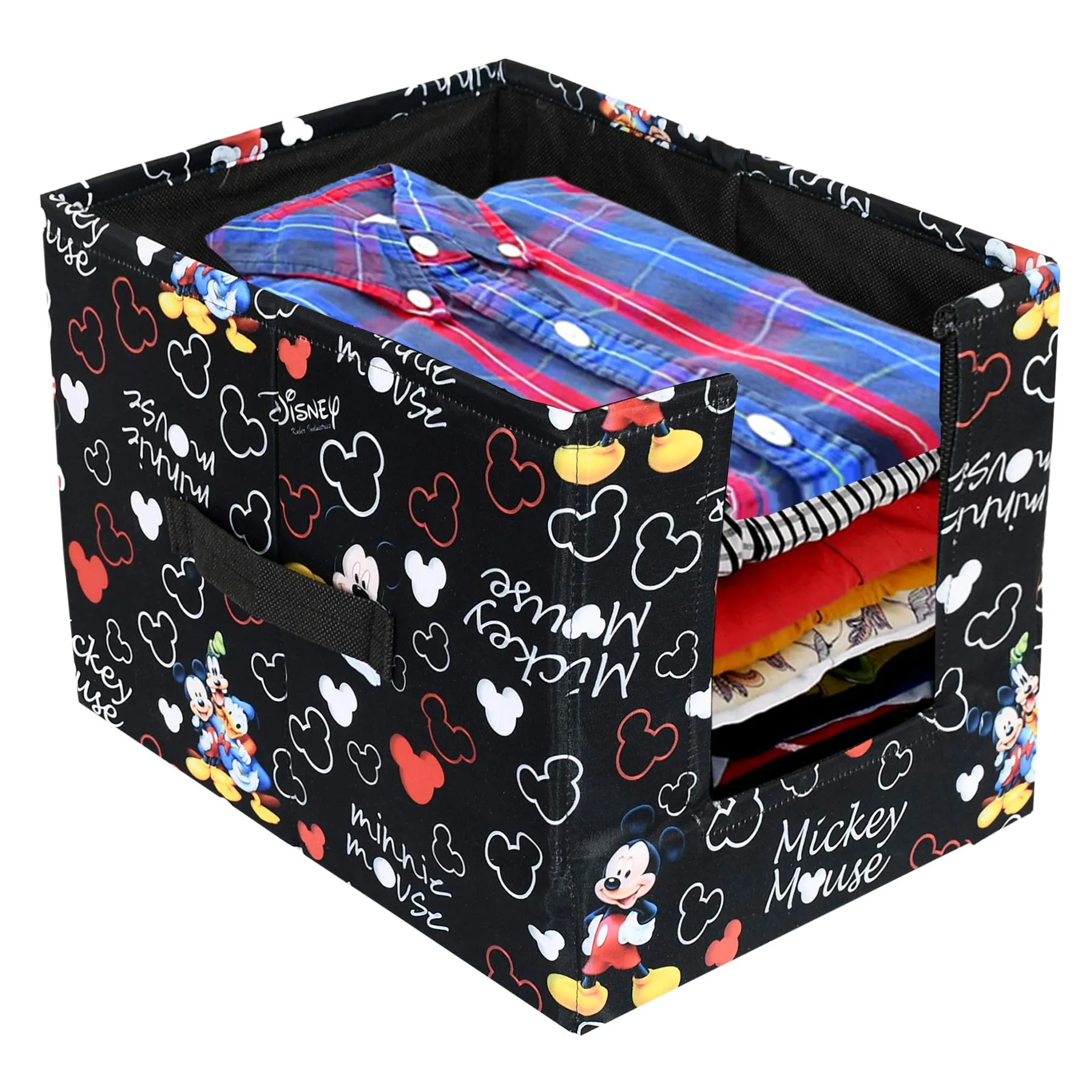 Kuber Industries Disney Mickey Print Non-Woven Shirt Stacker Closet Organizer - Shirts and Clothing Organizer With Handle (Black)-KUBMART16068