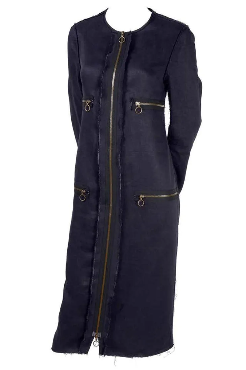 Lanvin Deconstructed Coat or Dress in Indigo Blue Linen w/ Raw Edges Alber Elbaz