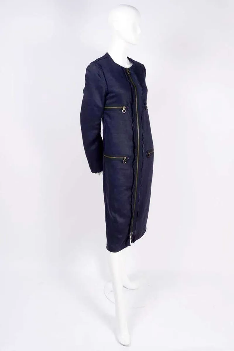 Lanvin Deconstructed Coat or Dress in Indigo Blue Linen w/ Raw Edges Alber Elbaz