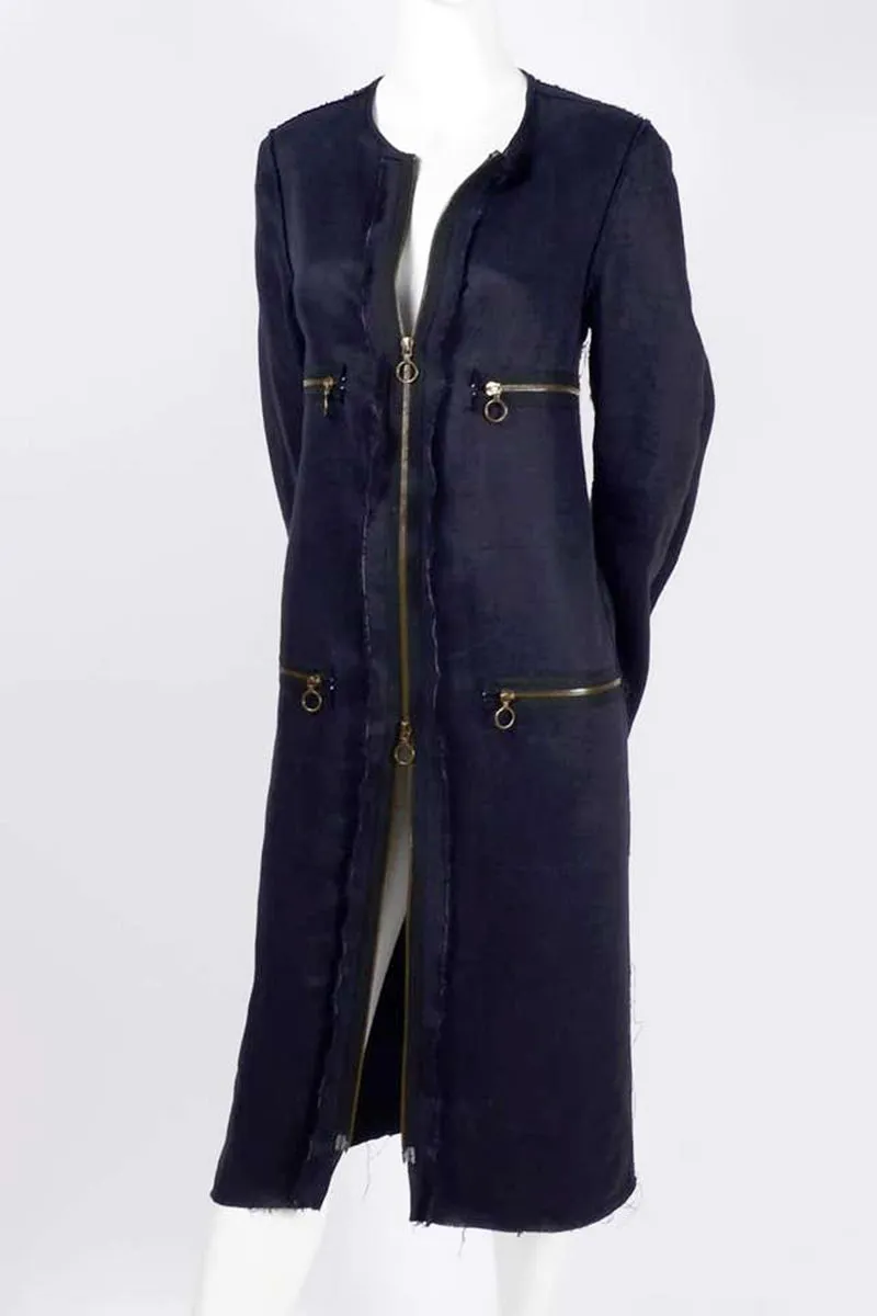 Lanvin Deconstructed Coat or Dress in Indigo Blue Linen w/ Raw Edges Alber Elbaz