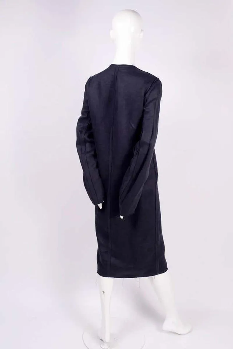 Lanvin Deconstructed Coat or Dress in Indigo Blue Linen w/ Raw Edges Alber Elbaz