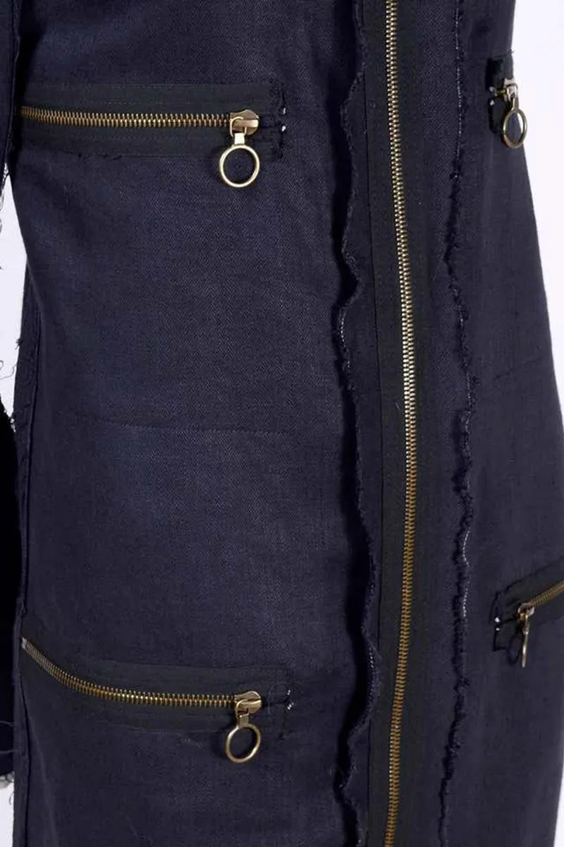 Lanvin Deconstructed Coat or Dress in Indigo Blue Linen w/ Raw Edges Alber Elbaz