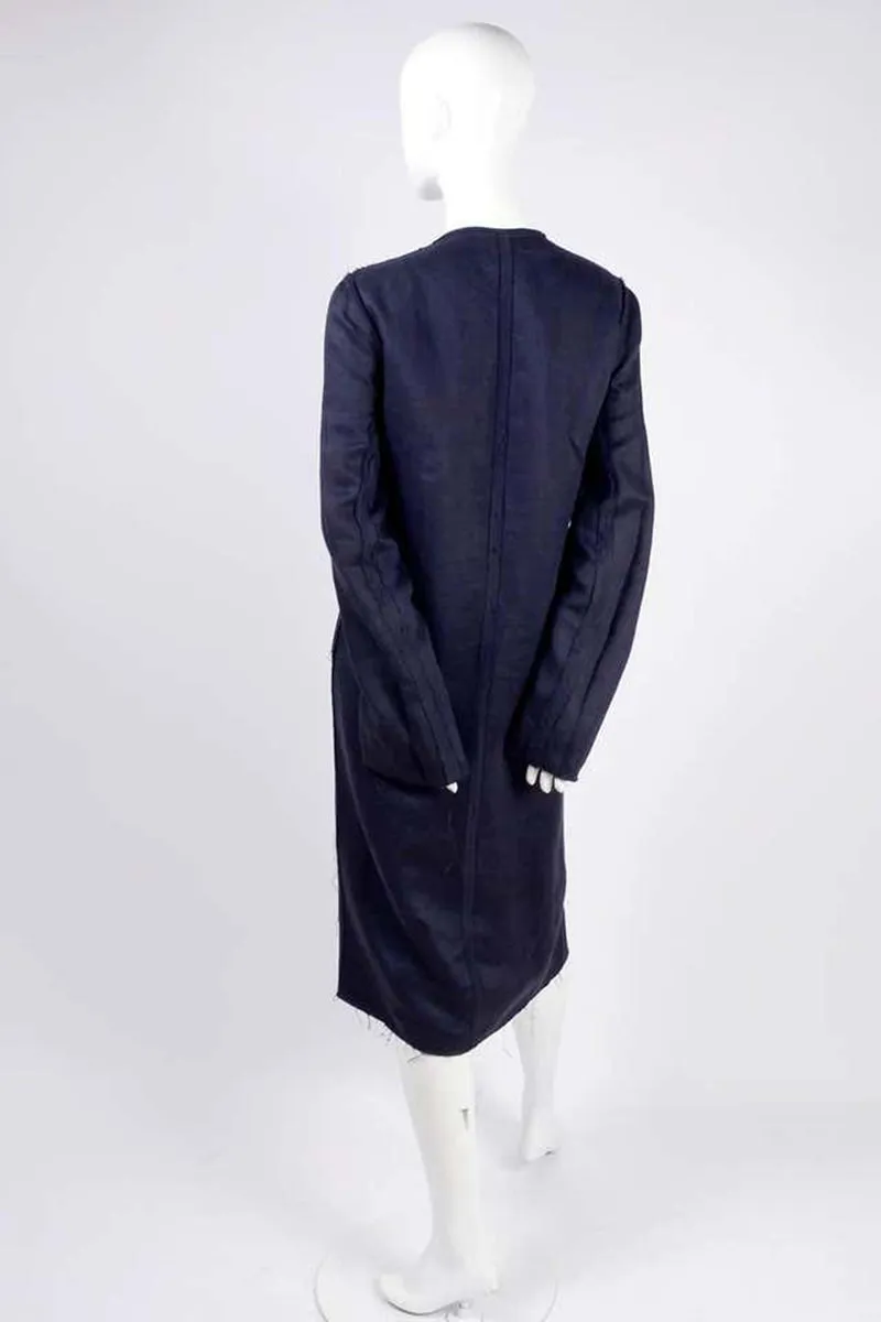 Lanvin Deconstructed Coat or Dress in Indigo Blue Linen w/ Raw Edges Alber Elbaz