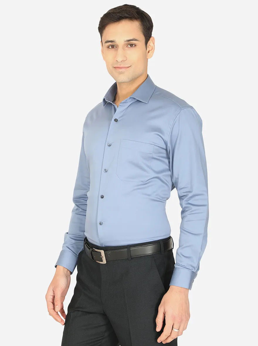 Light Blue Solid Slim Fit Formal Shirt | Greenfibre