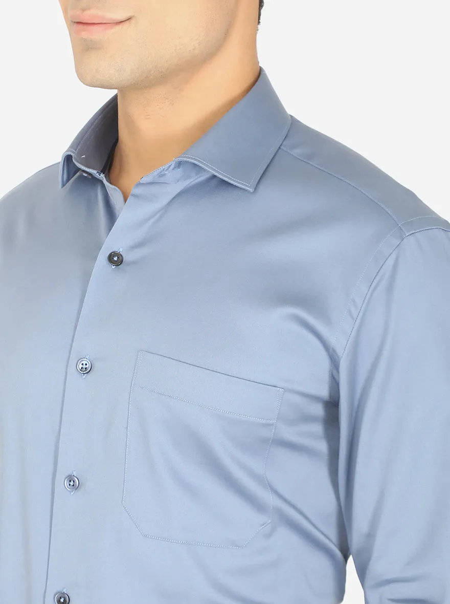 Light Blue Solid Slim Fit Formal Shirt | Greenfibre