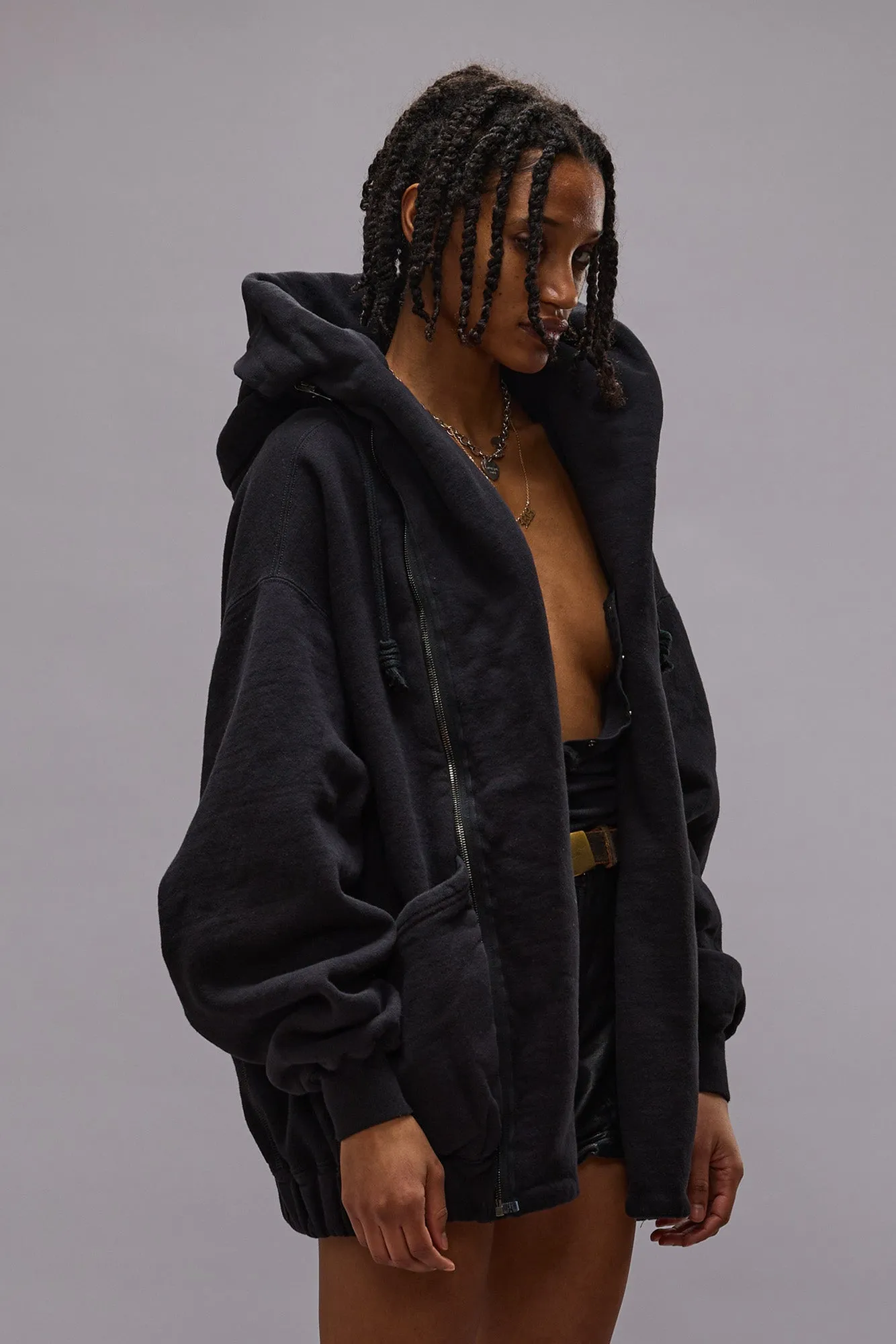 LILLIAN OVERSIZED SWEAT PARKA - BLACK FLEECE