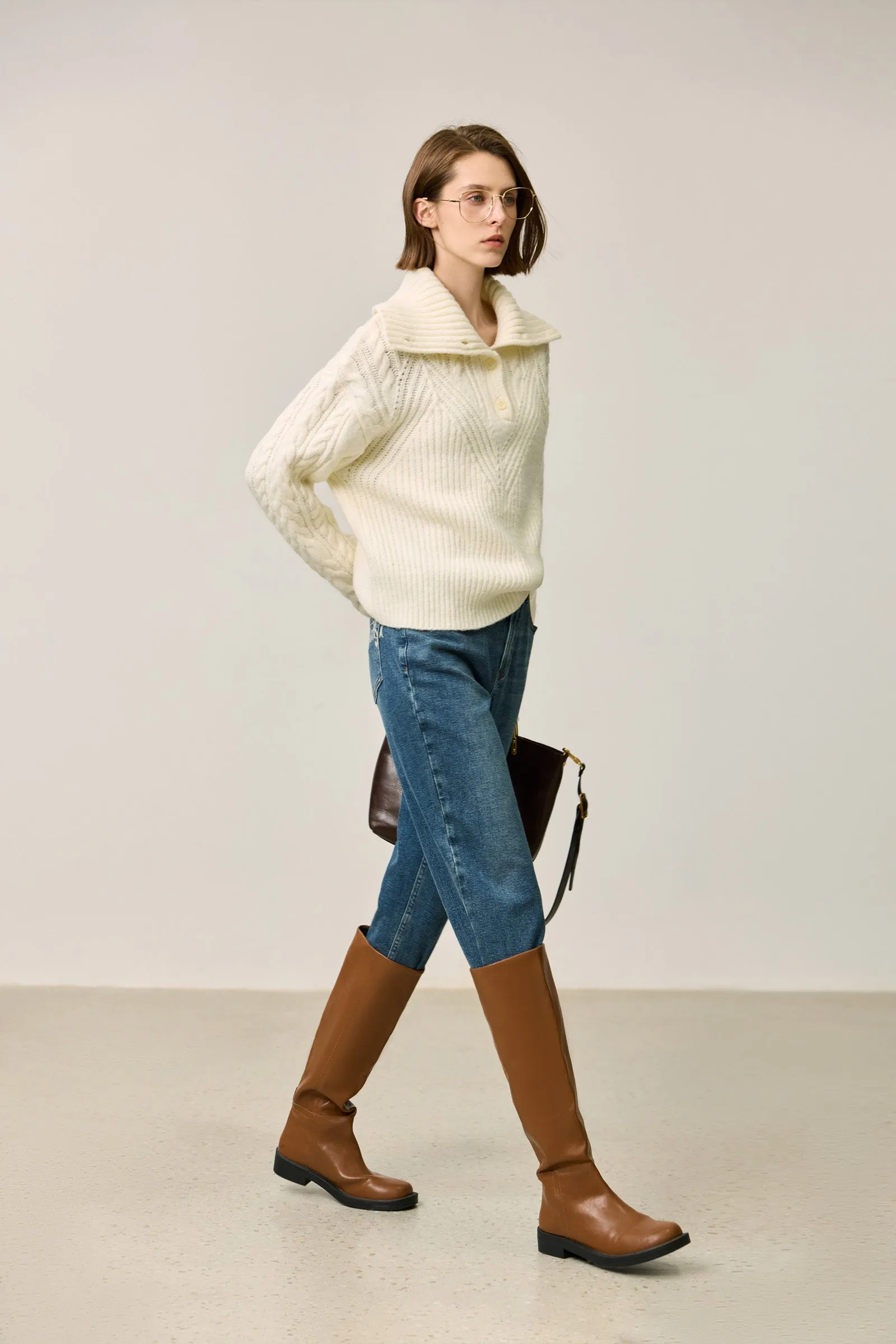 LILY Soft Polo Collar Knit Sweater