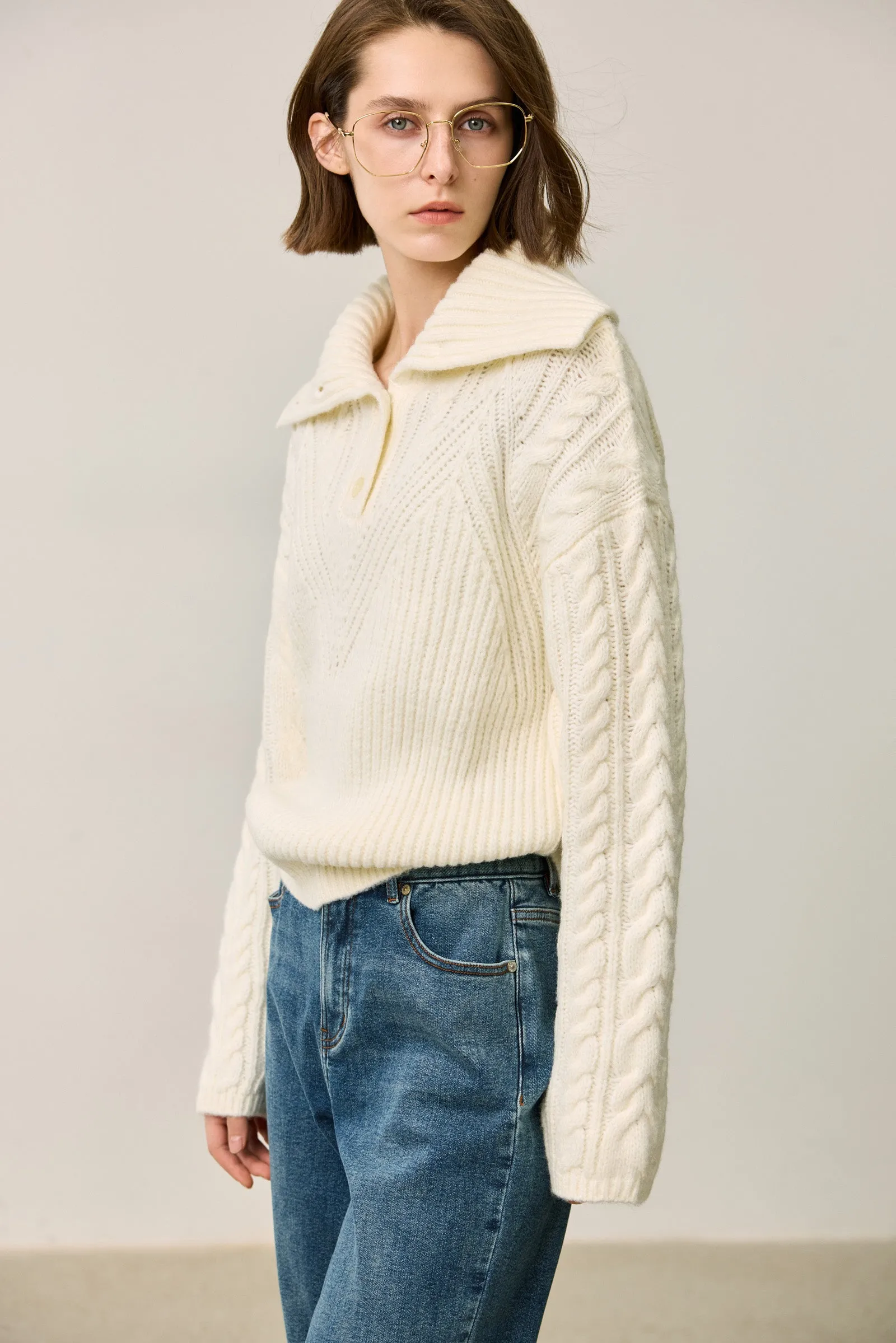 LILY Soft Polo Collar Knit Sweater