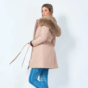 Luxe faux fur-trimmed parka with zipper details wholesale