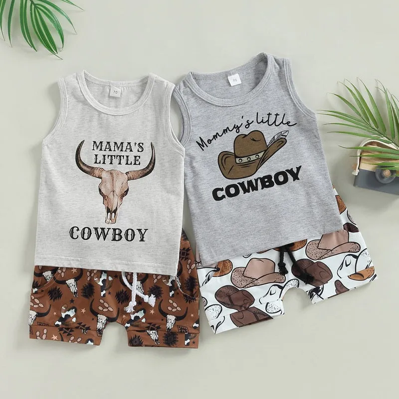 Mamas Little Cowboy - Bulls Head , Sleeveless Tank Top  Shorts Casual Sets