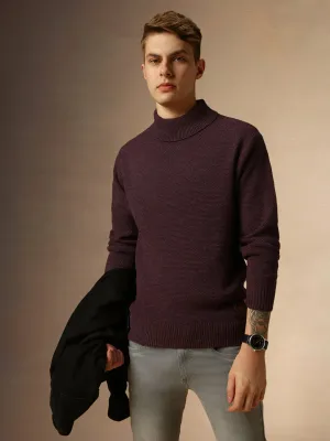 Men's Plum Turtle Neck Full Sleeves Slim Fit Pullover Sweater